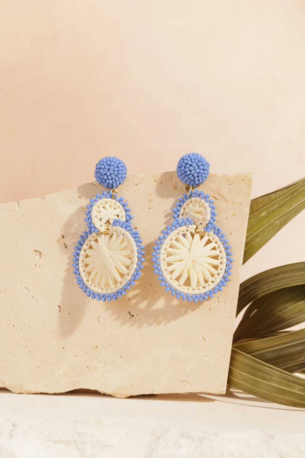 Boucles D'Oreilles Pepitcho Ecru/Bleu