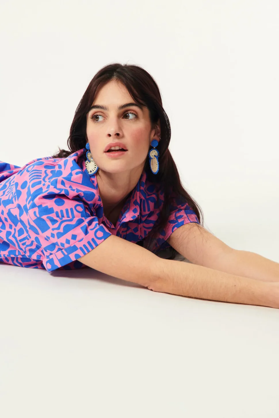 Boucles D'Oreilles Pepitcho Ecru/Bleu